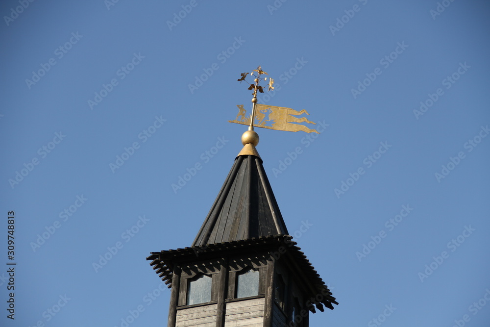 One of the towers with a weather vane of the Tula Kremlin on a Sunny day. Tourism in Russia One of the towers with a weather vane of the Tula Kremlin on a Sunny day. Tourism in Russia