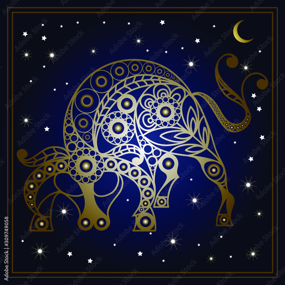 Decorative zodiac sign Taurus. Horoscope and astrology (astronomy)-symbol. Vector illustration.