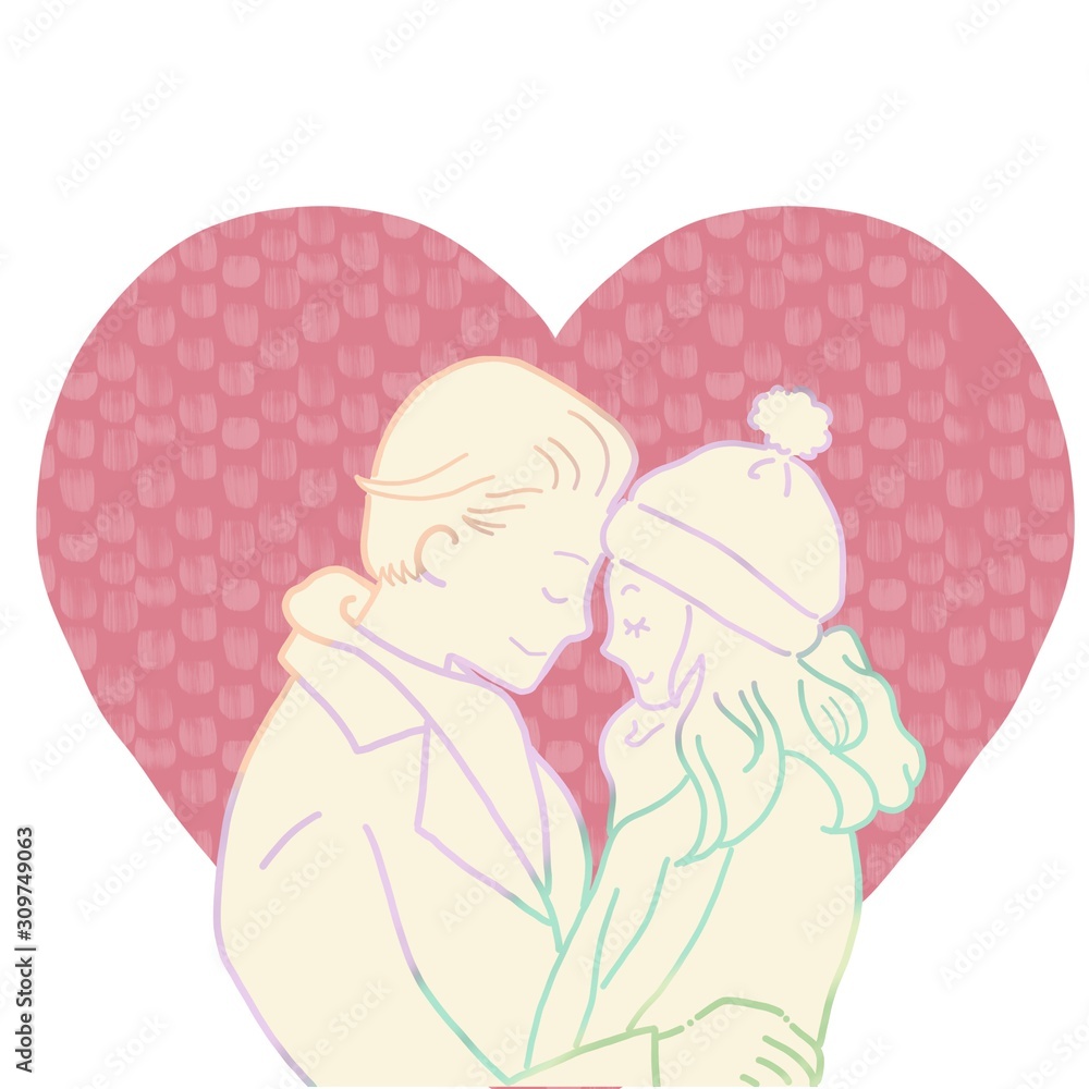 Couple lined Illustration for Valentine’s Day,Heart-shaped Background 1 Couple lined Illustration for Valentine’s Day,Heart-shaped Background 1