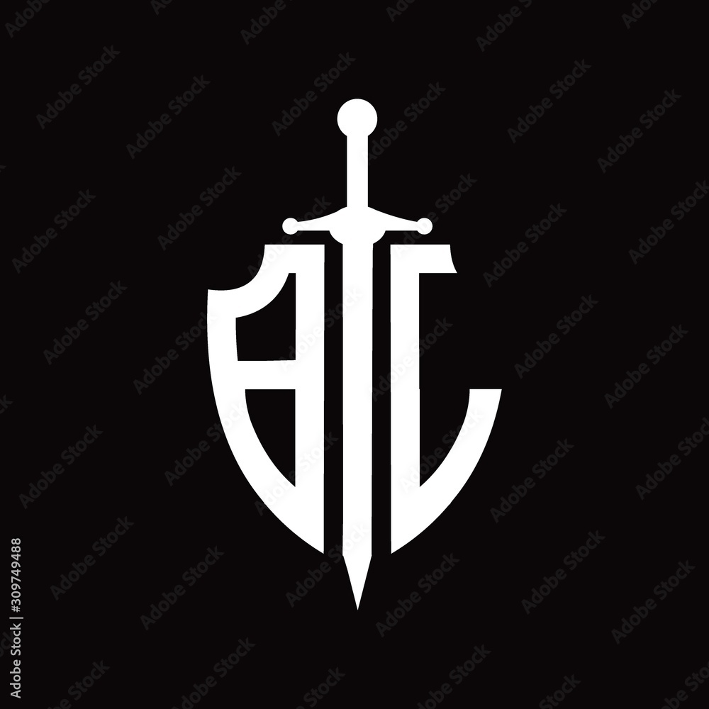 BL logo with shield shape and sword BL logo with shield shape and sword