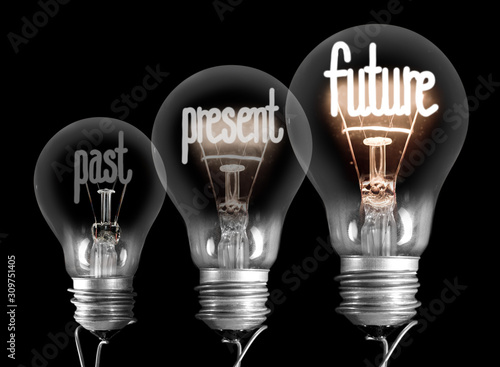 Light Bulbs with Past, Present and Future Concept photo