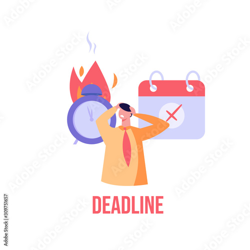 Concept of time managment, deadline, self control, self discipline. Vector illustration in flat cartoon design