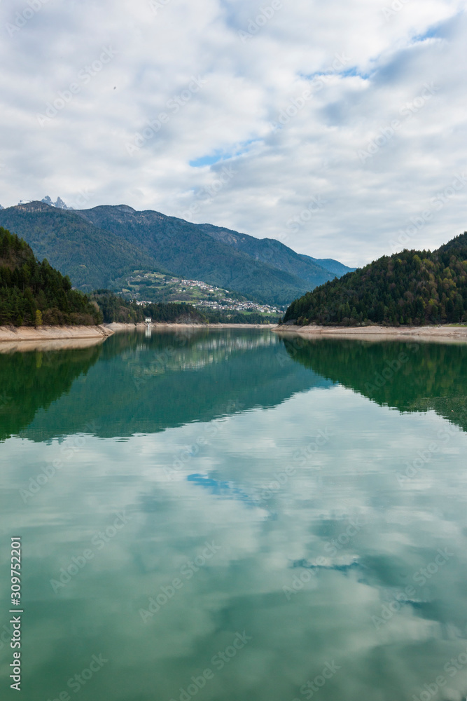 Artificial lake of Centro Cadore in the Dolomites