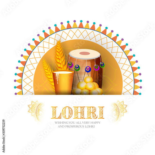 Happy Lohri holiday background for Punjabi festival.Vector illustration 