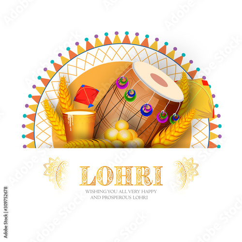 Happy Lohri holiday background for Punjabi festival.Vector illustration 