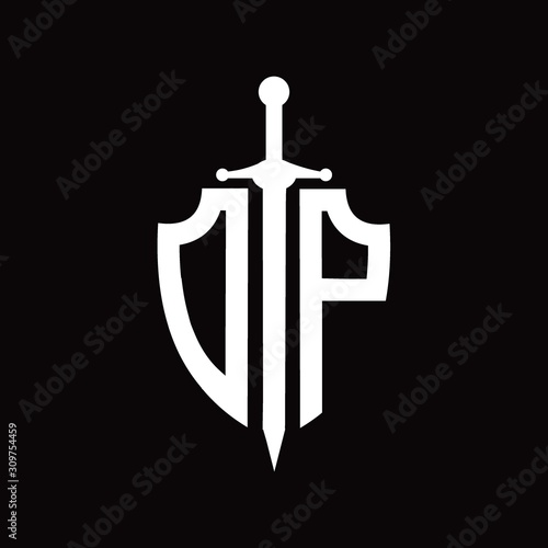 DP logo with shield shape and sword