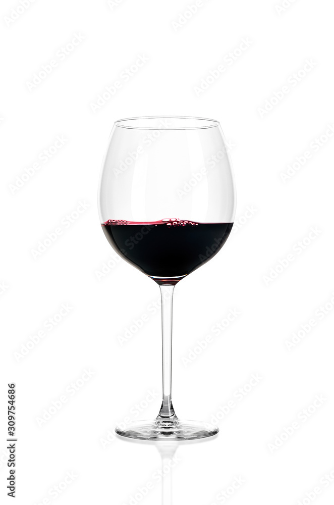 A glass of red wine half filled, isolated on a white background. A glass of red wine half filled, isolated on a white background.