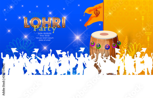 Happy Lohri holiday background for Punjabi festival.Vector illustration 