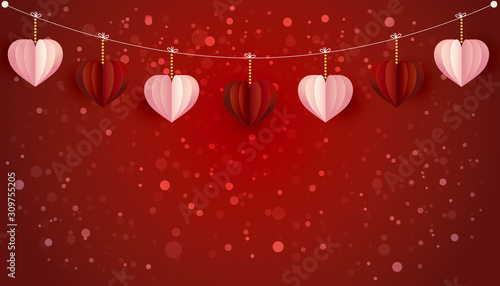 Background with heart ornaments and glitter