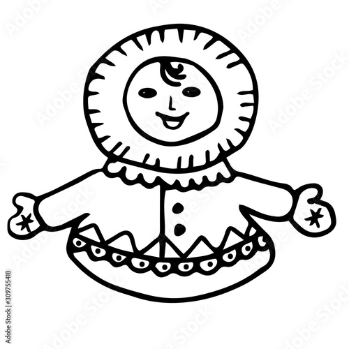 Eskimo, a resident of the far North in the doodle style. Hand drawing. Vector illustration