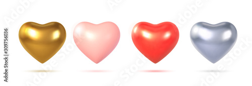3D hearts render set. Eps10 vector.