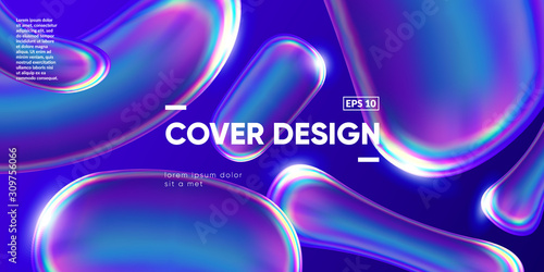 3d fluid shapes with holographic effect.  Esp10 vector.