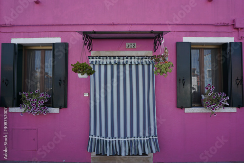 Windows and door, pink fasade