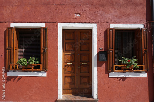 Windows and door, brown fasade