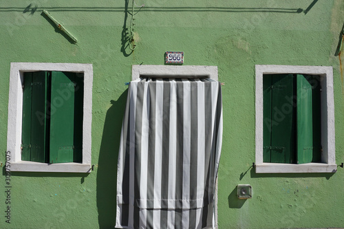 Windows and door, green fasade