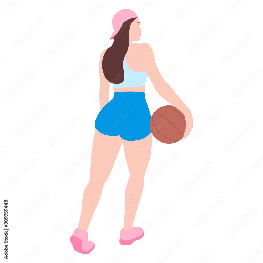 Young woman with sexy butt and great body shape doing fitness exercise and  playing basketball Stock Vector | Adobe Stock