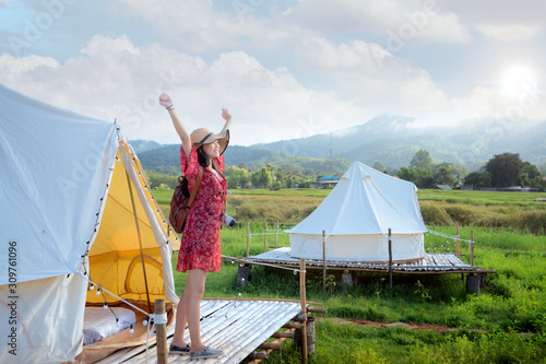 Asian girl happy in Countryside homestay photo