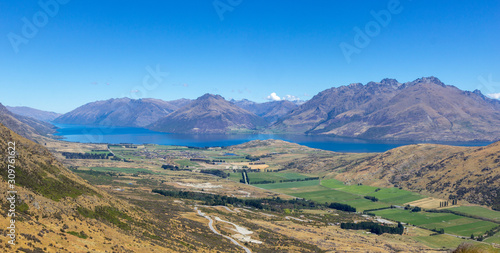 view of Wakatipu lake and Queenstown valley from Remarkables © Tomtsya