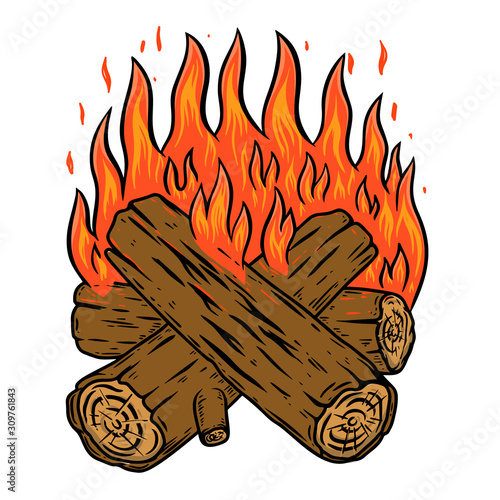 Illustration of campfire isolated on white background. Design element for poster, emblem, card, banner. Vector illustration
