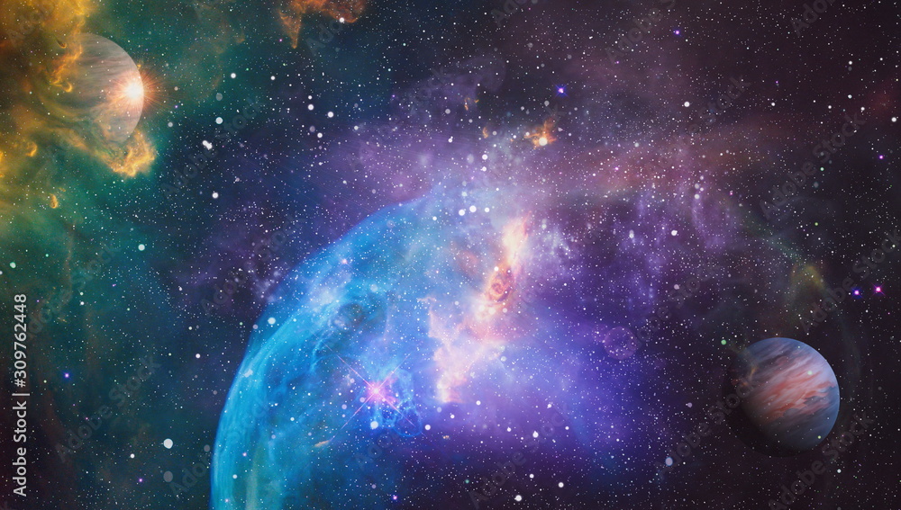 Fiery explosion in space. Purple nebula in outer space. Elements of this image furnished by NASA.