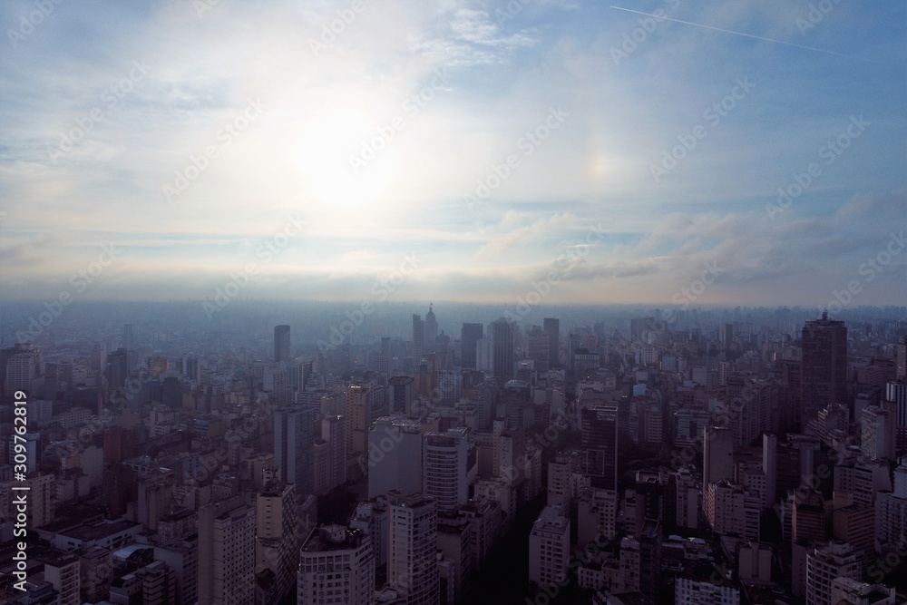 Aerial view of sunrise in São Paulo, Brazil. Great landscape.