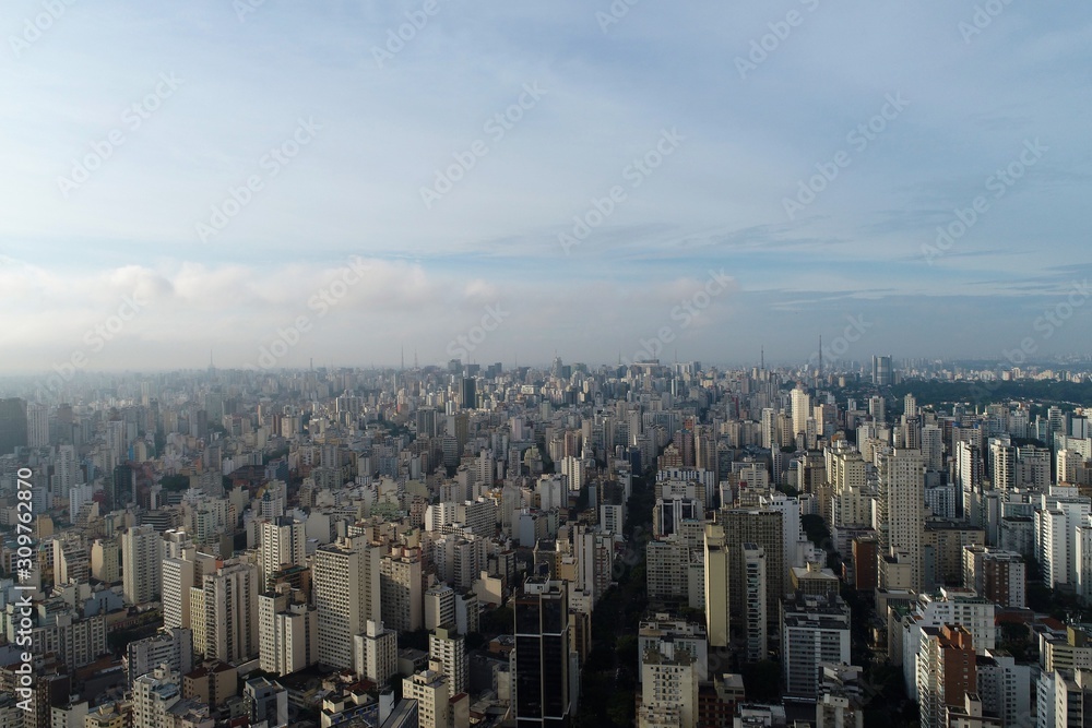 Aerial view of sunrise in São Paulo, Brazil. Great landscape.