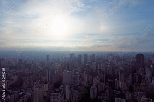 Aerial view of sunrise in São Paulo, Brazil. Great landscape.