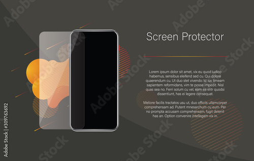 Realistic screen protector. Vector eps10 realistic smartphone template. Phone frame with empty display. Stock illustration with copy space