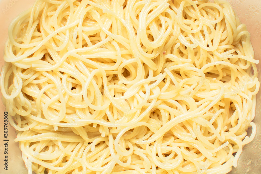 Long spaghetti after cooking in an eggplant. Long spaghetti after cooking in an eggplant.