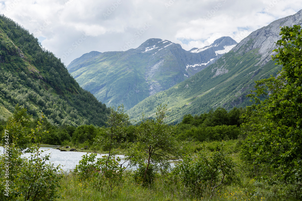 Obraz premium Landschaft am Boyabreen Gletscher im Jostedalsbreen Nationalpark, Norwegen
