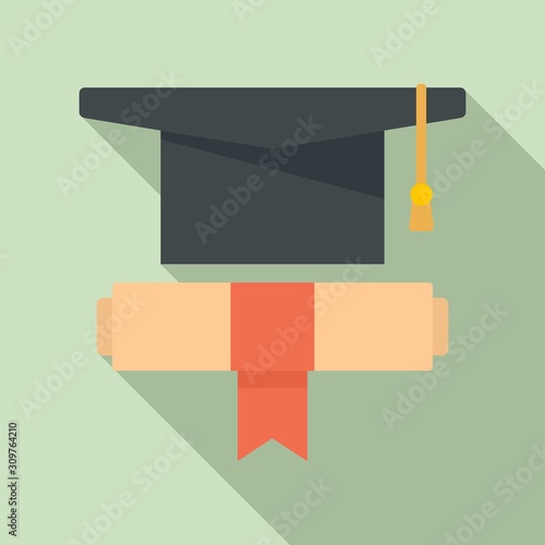 Graduation hat diploma icon. Flat illustration of graduation hat diploma vector icon for web design