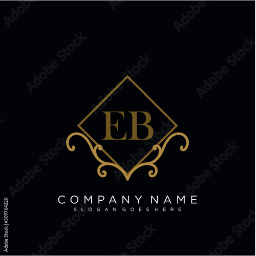 Initial letter EB logo luxury vector mark, gold color elegant classical
