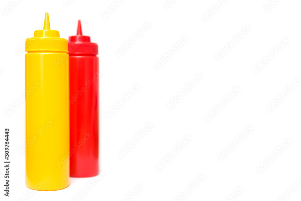 Ketchup and mustard bottle isolated on white background Stock Photo