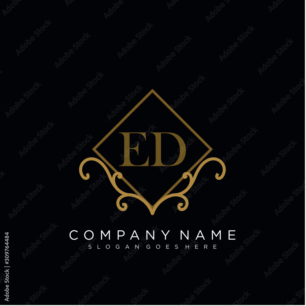 Initial letter ED logo luxury vector mark, gold color elegant classical