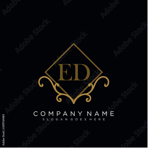 Initial letter ED logo luxury vector mark, gold color elegant classical