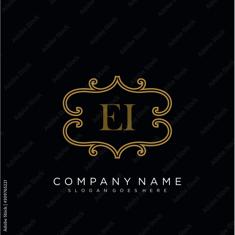 Initial letter EI logo luxury vector mark, gold color elegant classical