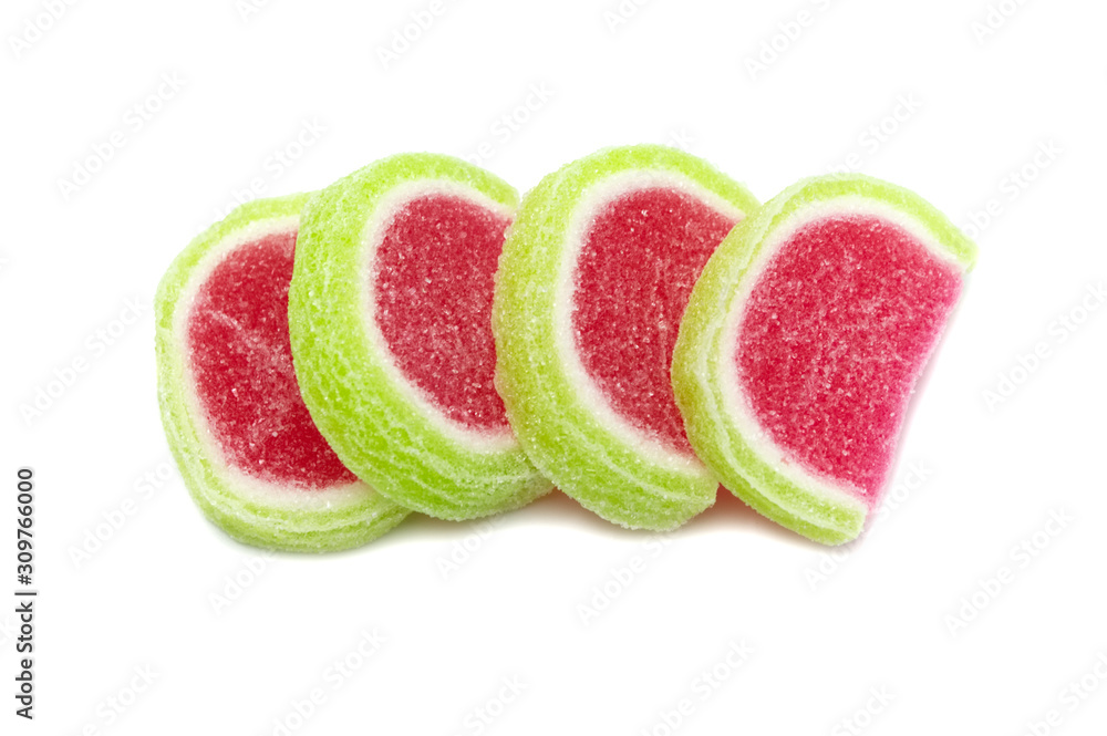 Gelatin jellies candy Watermelon design isolated on white background. Gelatin jellies candy Watermelon design isolated on white background.