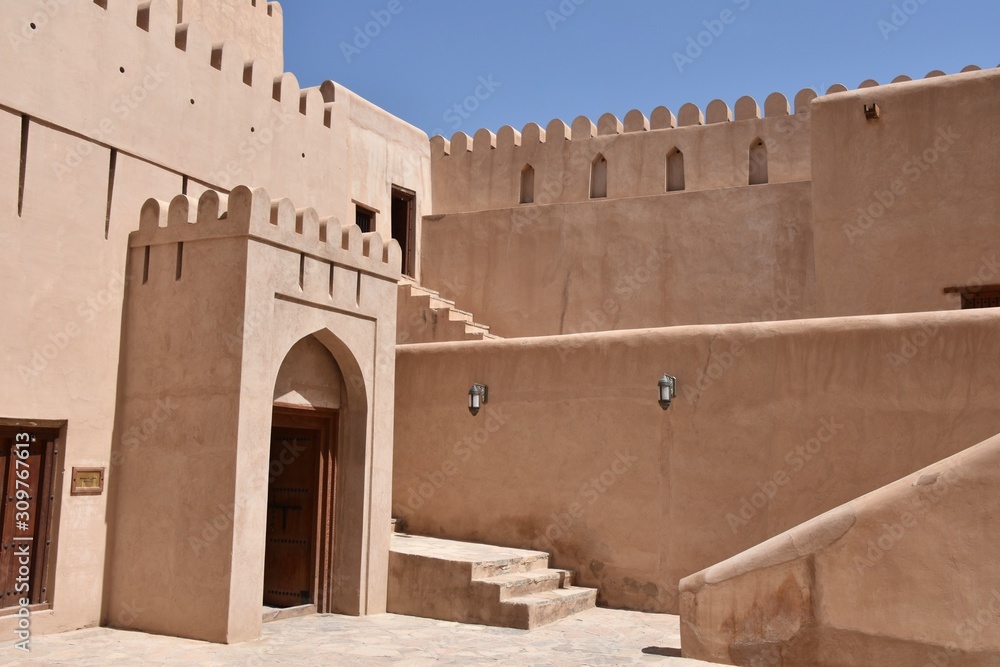 Nizwa Castle Detail with Stairs and Door, Oman