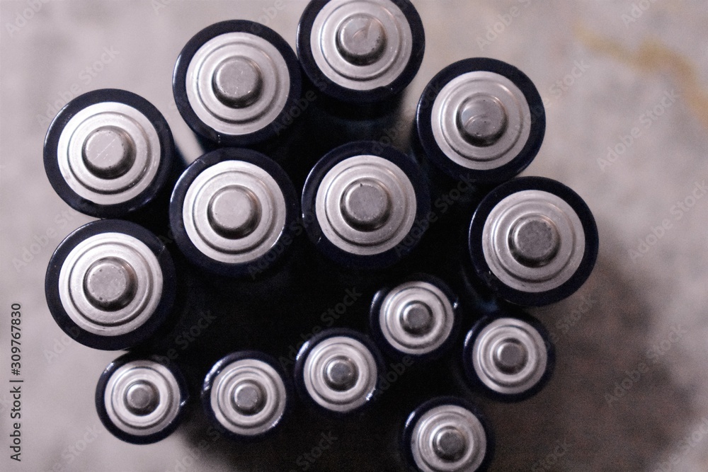 Group of alkaline batteries from above Group of alkaline batteries from above