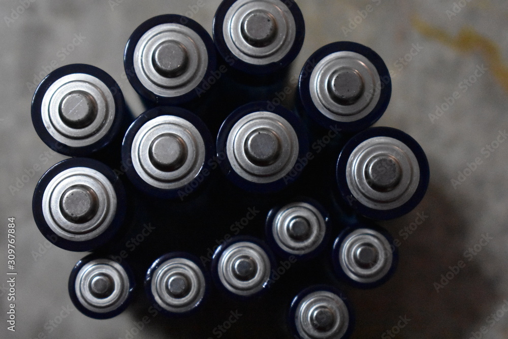 Group of alkaline batteries from above Group of alkaline batteries from above