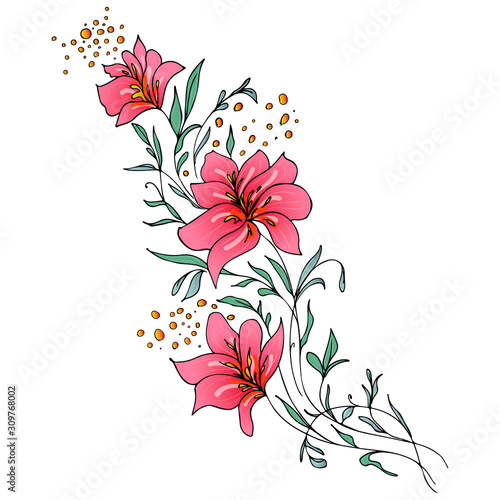 Summer tropical flat flower. Floral botanical flower isolated on white background. Hand drawn vector illustration. Botanical hawaii nature. Tropical flat icon. Hawaiian vector tattoo illustration