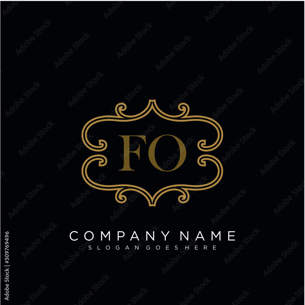 Initial letter FO logo luxury vector mark, gold color elegant classical