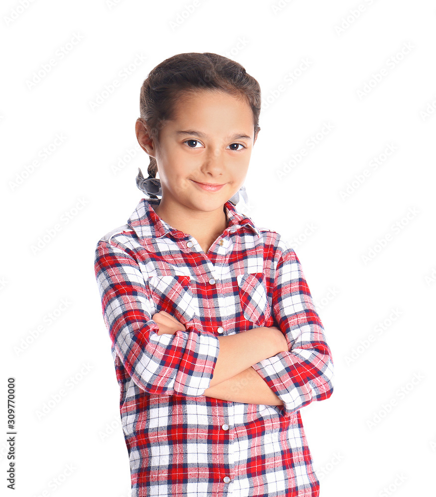 Portrait of cute little girl on white background Portrait of cute little girl on white background