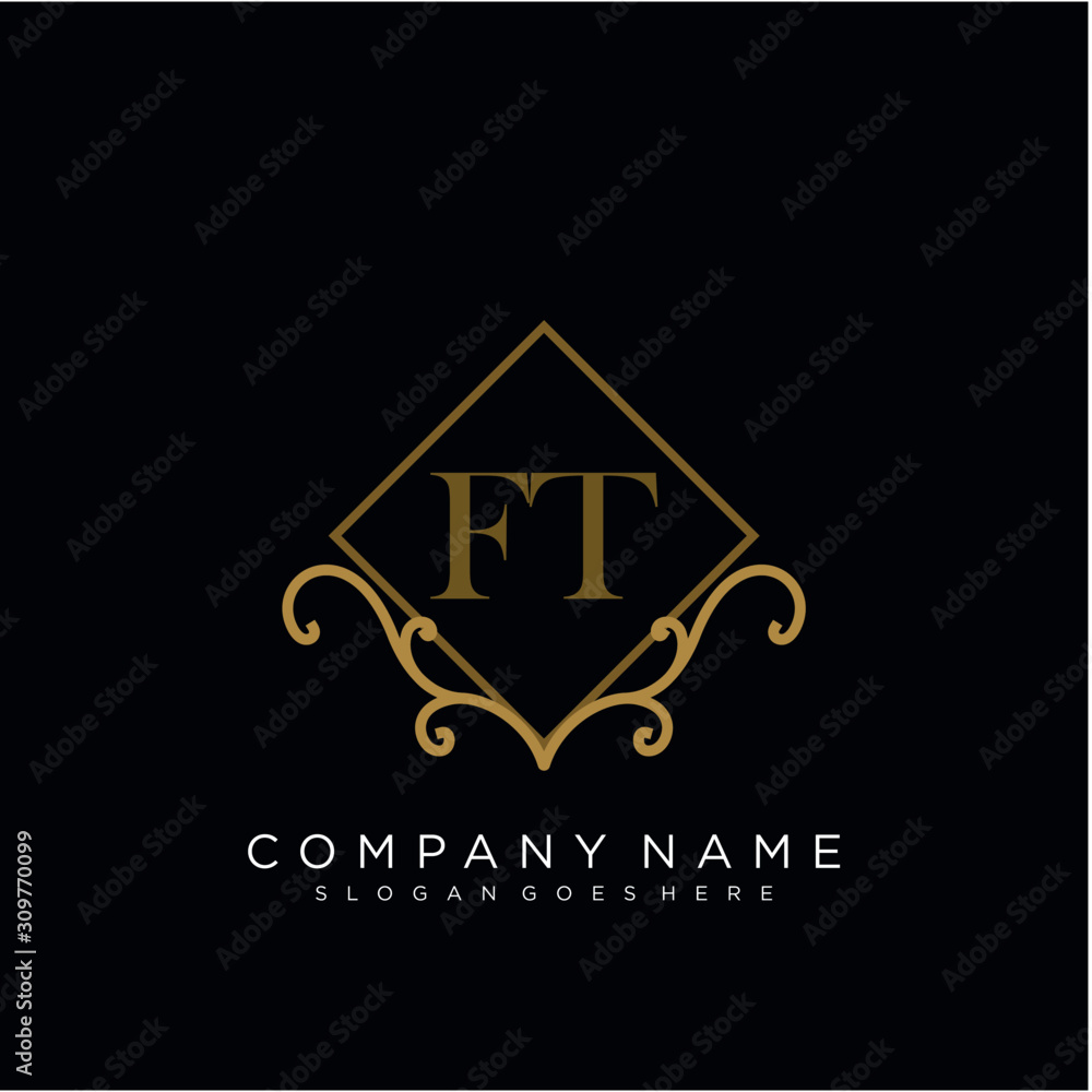 Initial letter FT logo luxury vector mark, gold color elegant classical Initial letter FT logo luxury vector mark, gold color elegant classical