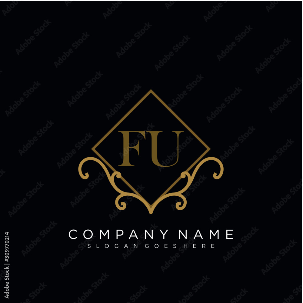 Initial letter FU logo luxury vector mark, gold color elegant classical Initial letter FU logo luxury vector mark, gold color elegant classical