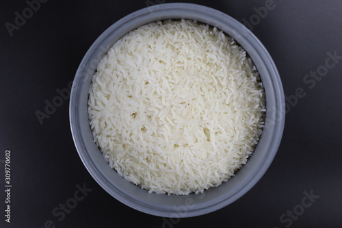 Closeup steamed jasmine rice on black background,Jasmine rice(Thai Hom Mali Rice)