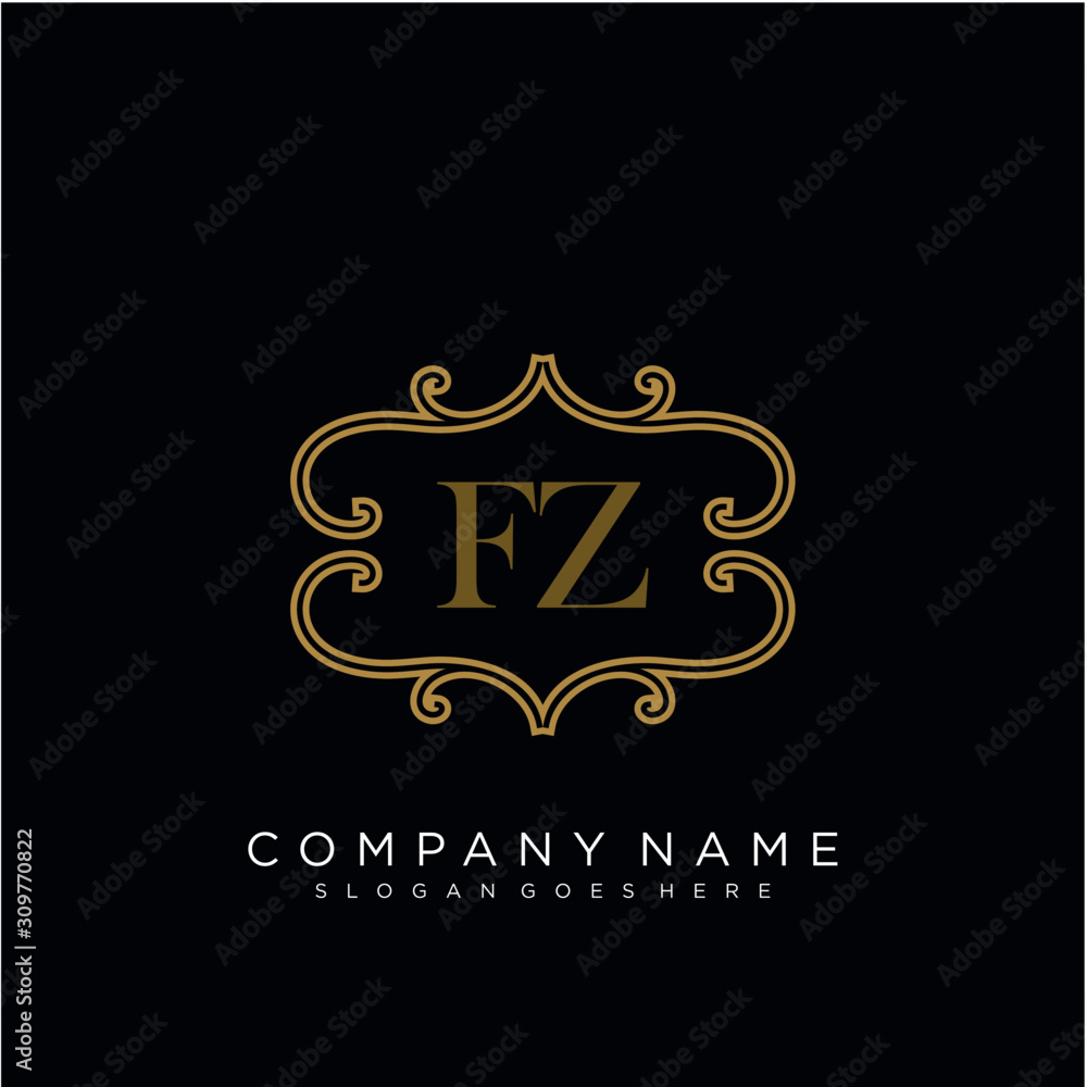 Initial letter FZ logo luxury vector mark, gold color elegant classical
