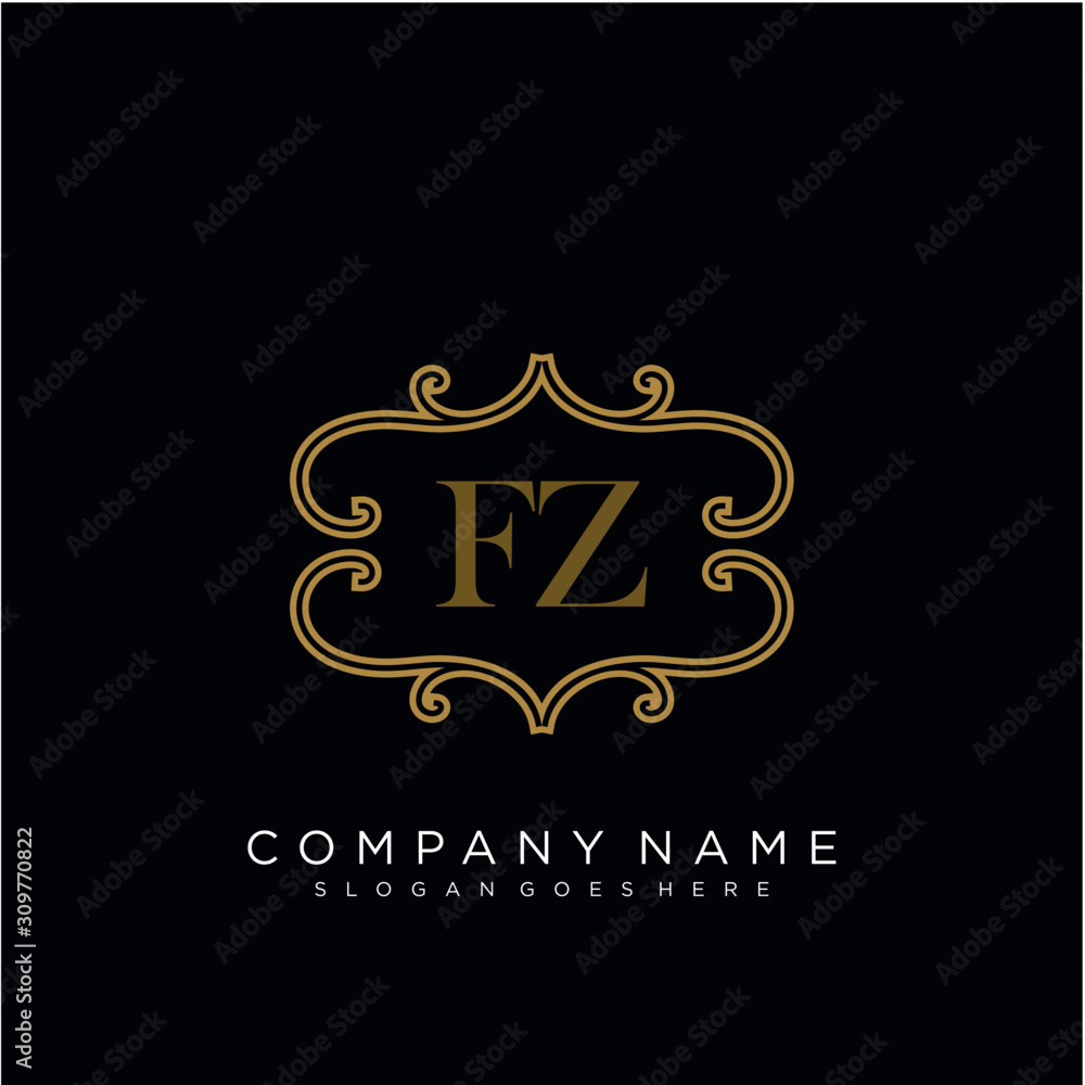 Initial letter FZ logo luxury vector mark, gold color elegant classical Initial letter FZ logo luxury vector mark, gold color elegant classical