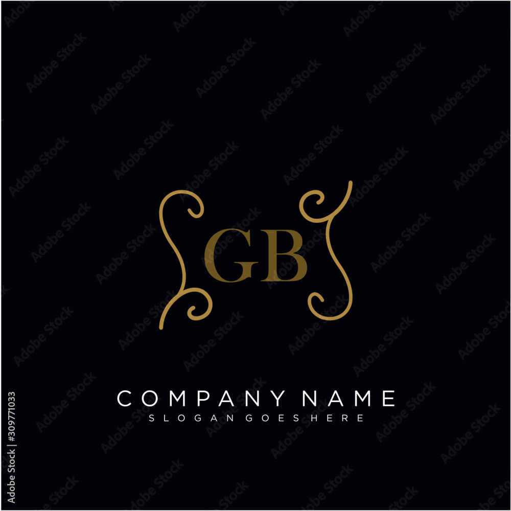 Initial letter GB logo luxury vector mark, gold color elegant classical