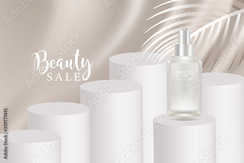 Beauty product ad design, white cosmetic container with luxury advertising background ready to use, luxury skin care banner, illustration vector.	